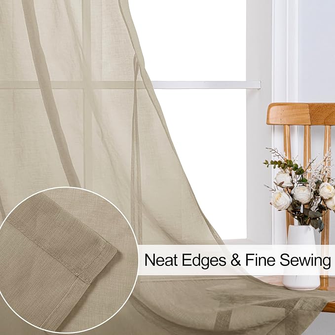 XWZO Camel Sheer Curtains Semi Transparent Voile Window Curtains, Lightweight - Image 4