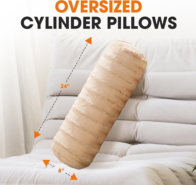 Cheer Collection Faux Fur Bolster Pillows – Soft Decorative Cylinder Pillows - Image 2