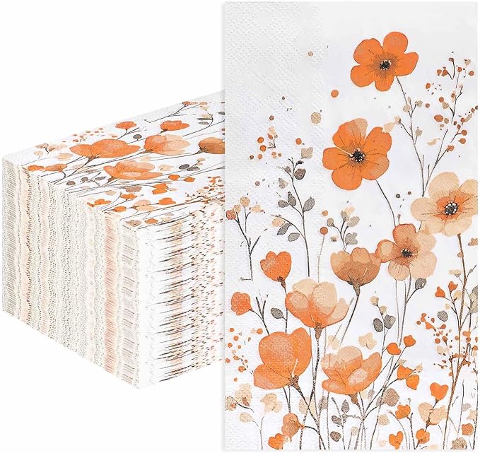 HEIPINIUYE 50 Pieces 3-ply Fall Floral Paper Napkins Autumn Flower Guest by HEIPINIUYE
