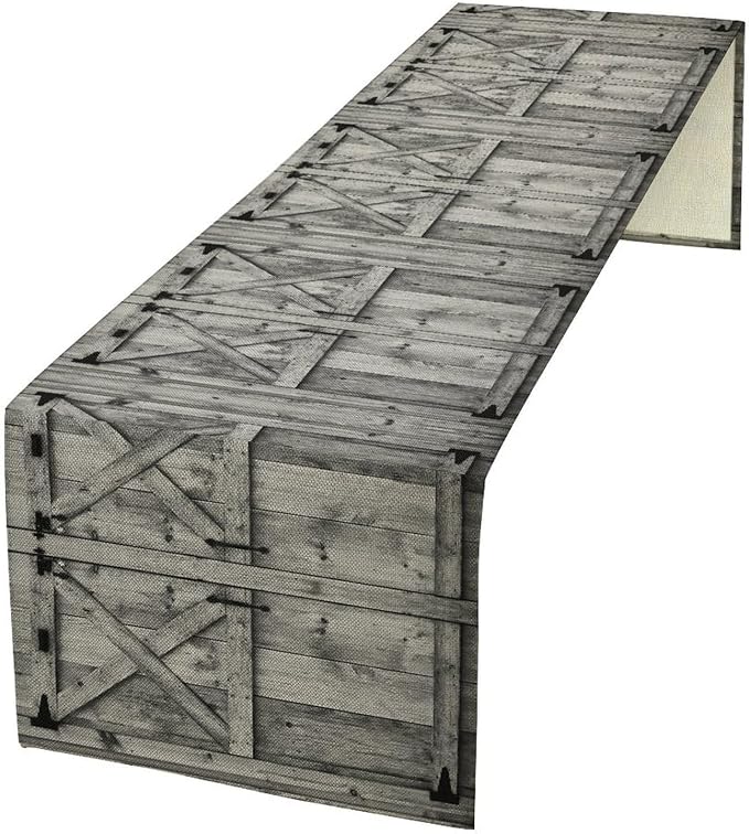 Rustic Barn Door Table Runner Farmhouse Wooden Door Wood Vintage Theme Print by ZhiRain