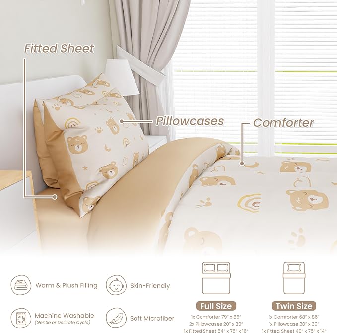 SANDJEST Bear Comforter Set Full Size 98x86in - Image 3