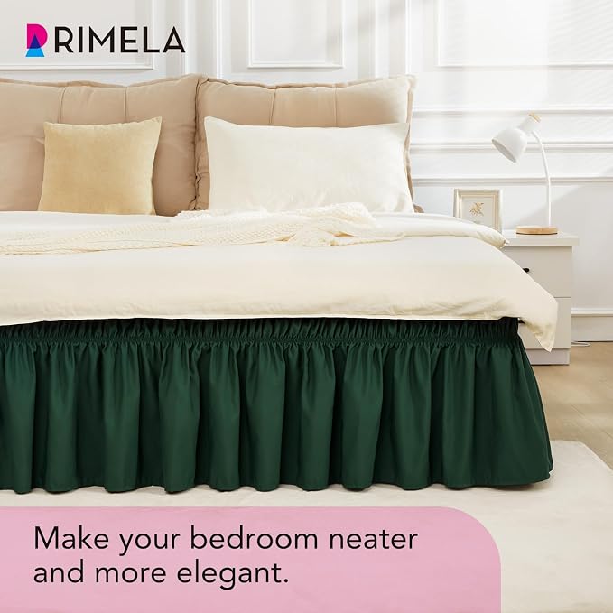 RIMELA Dark Green Bed Skirt King Size 15 Inch Drop, Elastic Wrap Around Bed - Image 8
