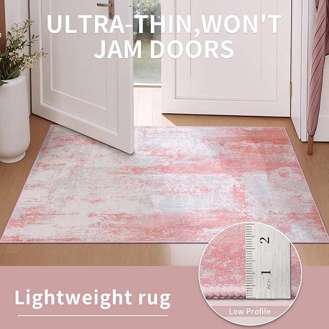 Ciicool Modern Abstract Area Rug, 2x3 Pink Grey Washable Small Entryway Rug - Image 5