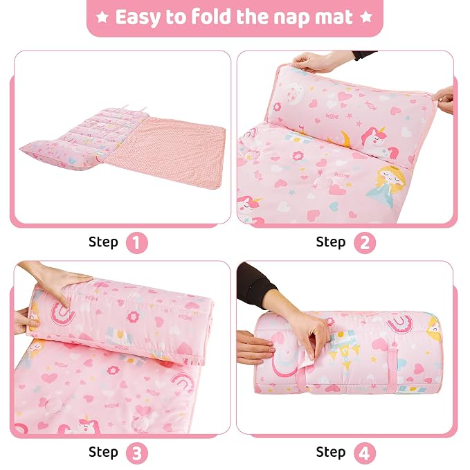 Viviland Toddler Kid Nap Mat for Preschool, Girls Pink Princess Daycare - Image 5