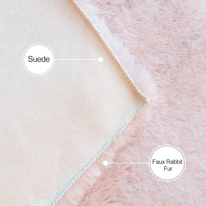 Pink Faux Fluffy Rabbit Fur Rug - Image 6