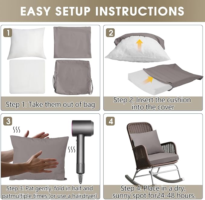 Outdoor Seat Cushion Set 22 x 22 In, Water-Resistant & Fade-Resistan, Patio - Image 7