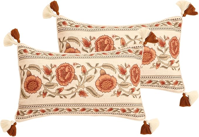 ISAENNE Design Linen Rectangle Vintage Throw Pillow Covers 12"x20" Pack of 2 by Isaennehomedecoration
