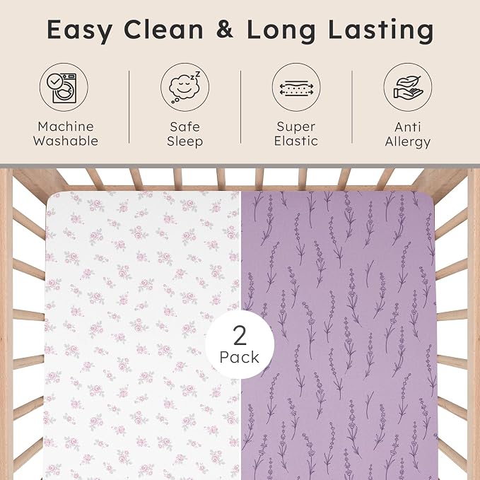 Baby Crib Sheets for Boys Girls Neutral, 2 Pack Crib Mattress Sheet for - Image 6