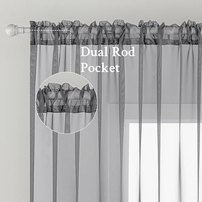 MIULEE Charcoal Grey Sheer Curtains 84 Inches Long 2 Panels, Light Filtering - Image 2