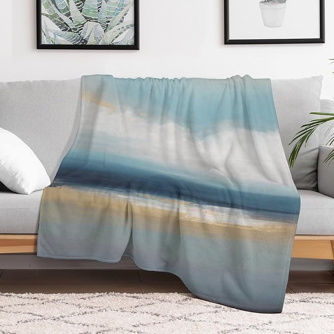 Fashion Gradient Blanket, Modern Art Abstract Blue Sea View Painting Strokes - Image 6