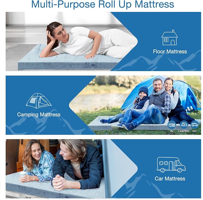 KingChii CertiPUR-US Memory Foam Camping Mattress, Portable Roll Up Travel Car - Image 6