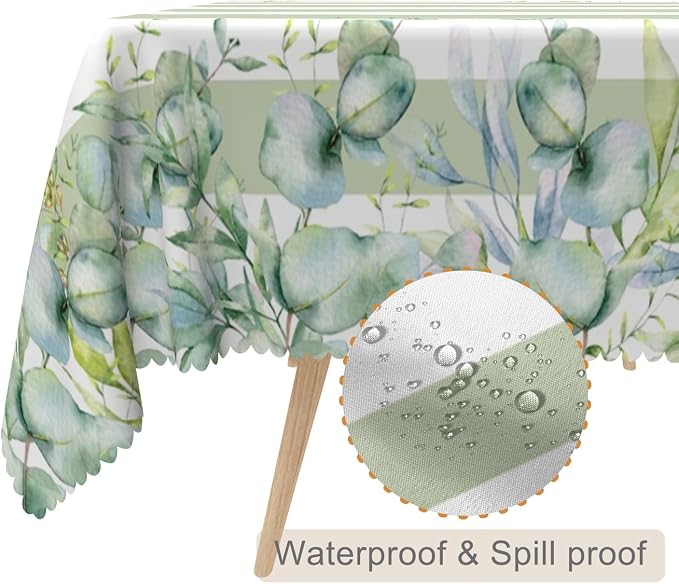 70x90inches Green and White Stripes Tablecloth Watercolor Green Eucalyptus - Image 2