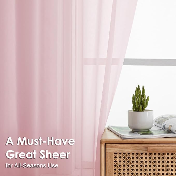 OVZME Blush Pink Sheer Curtains 120 Inches Long 2 Panels - Image 3