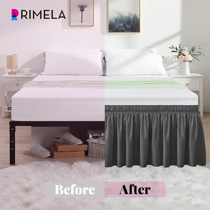 RIMELA Dark Grey Bed Skirt Queen Size 12 Inch Drop, Elastic Bed Skirting - Image 3