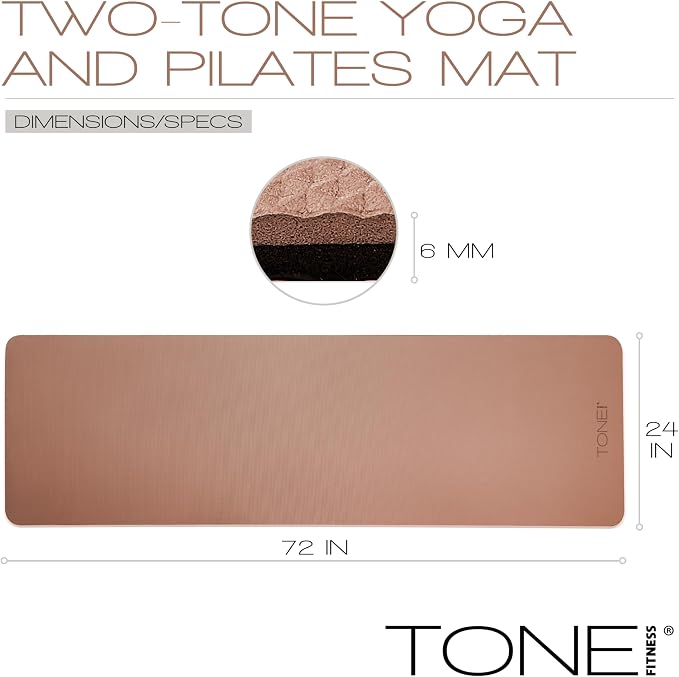TONE Fitness Yoga Mat 1/4" Thick Non Slip Exercise & Pilates Mat - Image 5