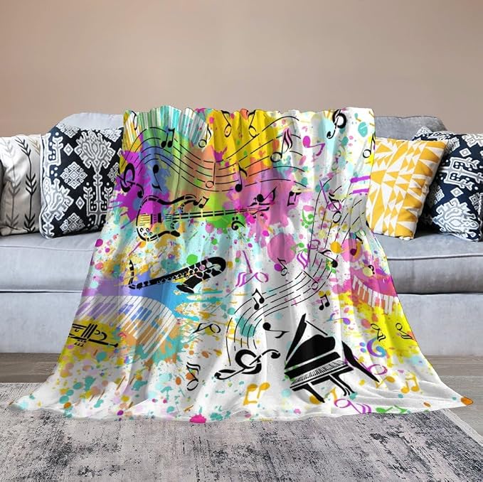 Music Blanket Colorful Graffiti Piano Keys Music Note Modern Abstract Art Print - Image 4