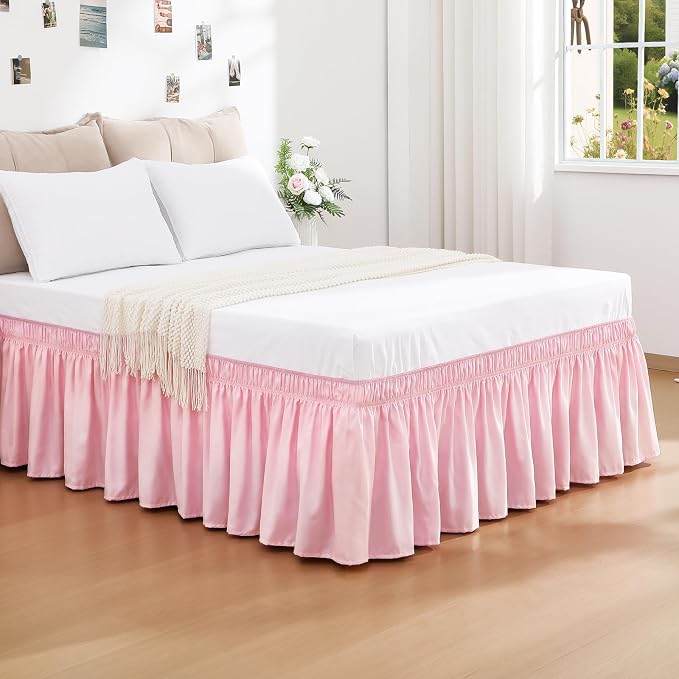 RIMELA Bed Skirt Twin Size Dusty Pink 15 Inch Drop, Wrap Around Elastic Bedskirt - Image 6