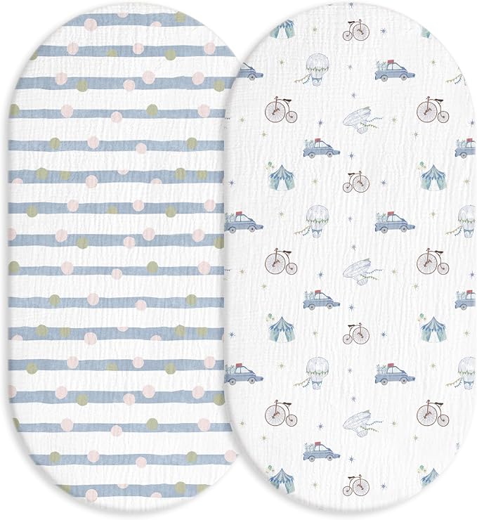 Muslin Bassinet Fitted Sheets, 2 Pack by LYRICHOMBABY