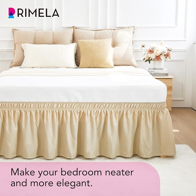 RIMELA Oatmeal Bed Skirt King Size 15 Inch Drop, Elastic Bed Skirting - Image 7