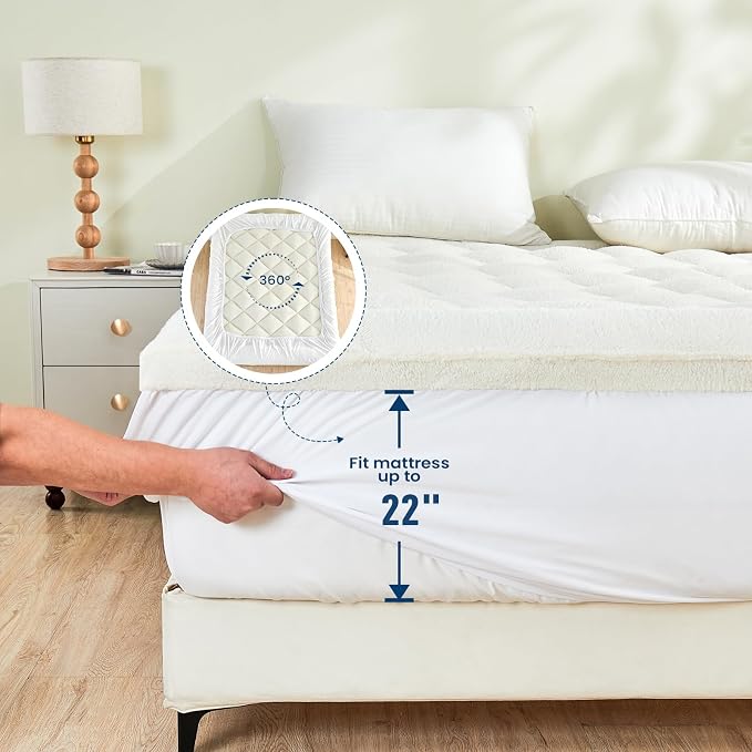 Mattress Topper Full for Back Pain Thick Mattress Pad Cover Sherpa Plush Pillow - Image 4