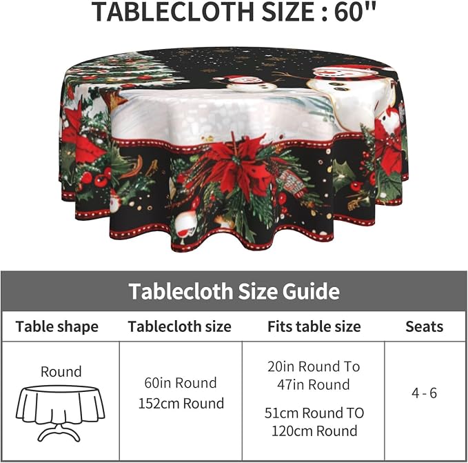Christmas Snowman Round Tablecloth 60 Inch, Christmas Tree Decorations Round - Image 4