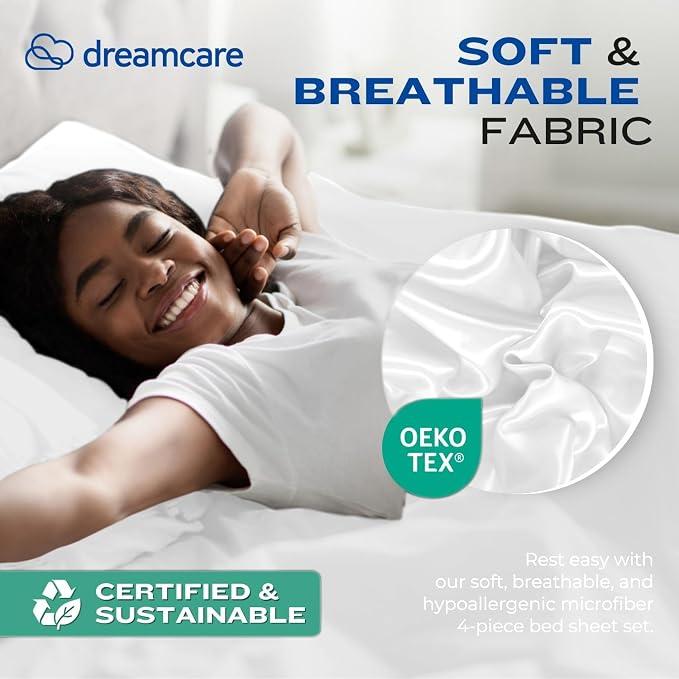 DREAMCARE Queen Sheet Set – 4 pcs Cooling Sheets – up to 21” Extra Deep Pocket - Image 6