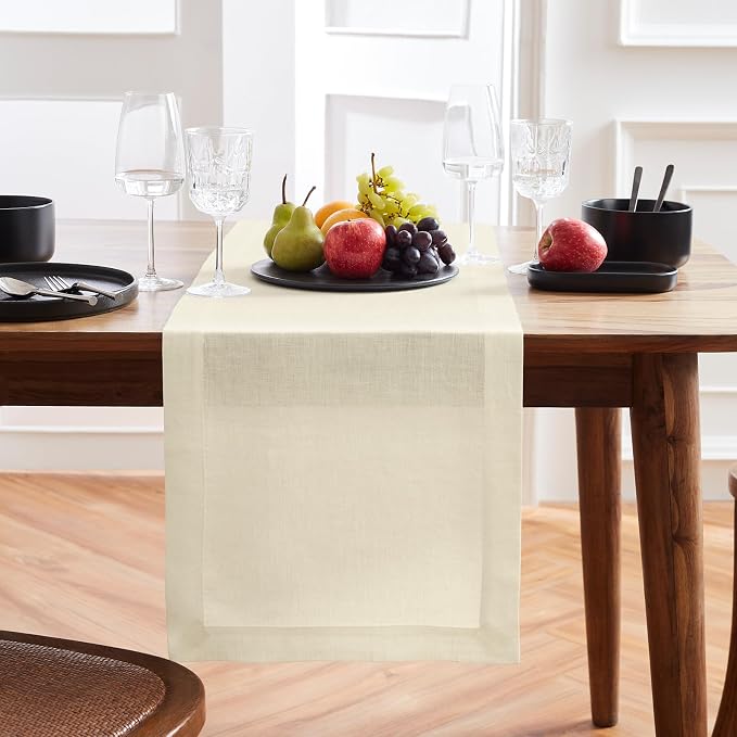Solino Home 100% Pure Linen Ivory 48 Inches Table Runner by SolinoHome