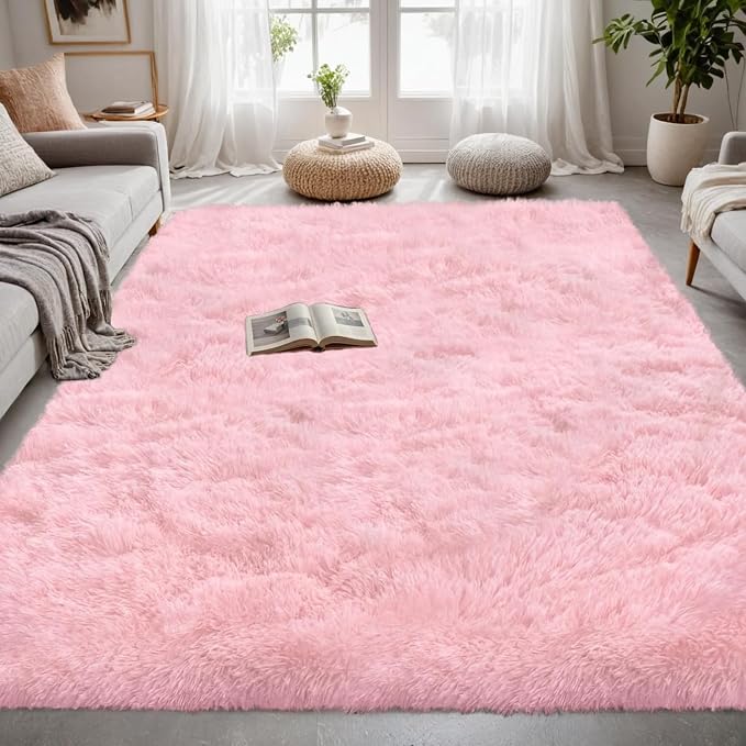 8x10 Area Rug for Living Room: Soft Fluffy Shag Pink Rugs for Bedroom, Non-Slip - Image 3