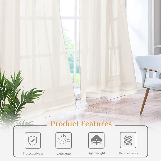 Sheer Curtains 84 Inches Long 2 Panels, Rod Pocket Short Curtain - Image 6