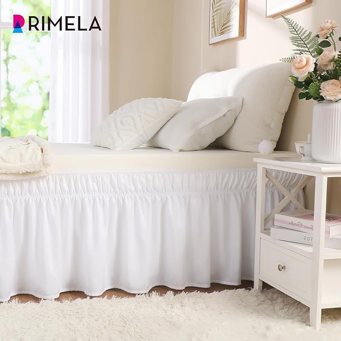 RIMELA White Bed Skirt Twin Size 15 Inch Drop, Elastic Bed Skirting - Image 2