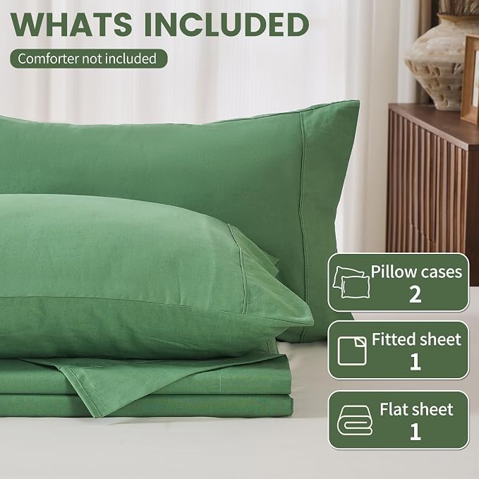 100% Linen Sheets California King Size, Breathable & Durable 4-Piece Bed Flax - Image 6
