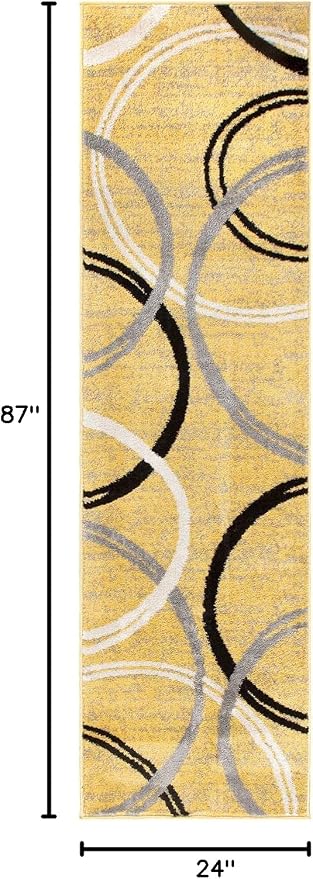 Rugshop Wavy Circles Design Runner Rug, Fade-Resistant Carpet - Image 2