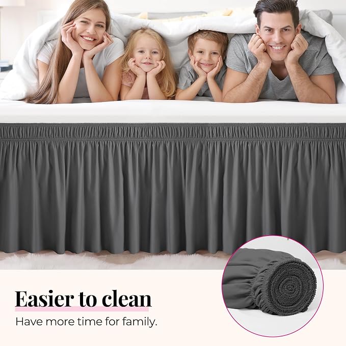RIMELA King Grey Bed Skirt Wrap Around Elastic Dust Ruffles Solid Color Wrinkle - Image 4
