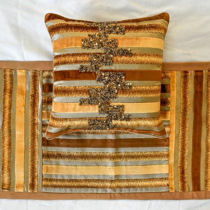 The HomeCentric King/Queen/Twin Gold & Brown Decorative Twin 53"x18" Bed Runner - Image 3