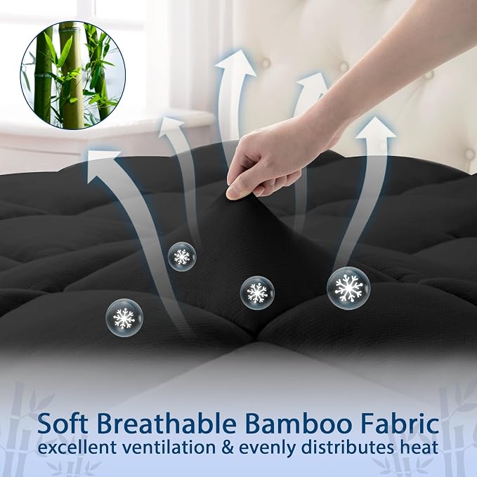 ELEMUSE Full Black Cooling Bamboo Viscose Mattress Topper - Image 4