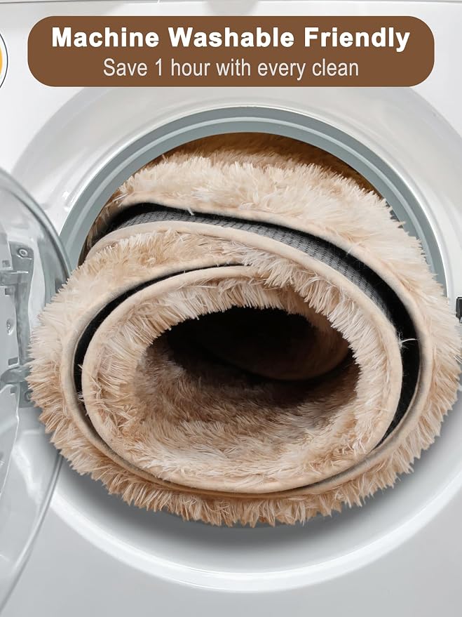 ONASAR Tie-Dye Beige Round Area Rug 4ft, Soft Bedroom Circle Rugs Floor Mats - Image 6
