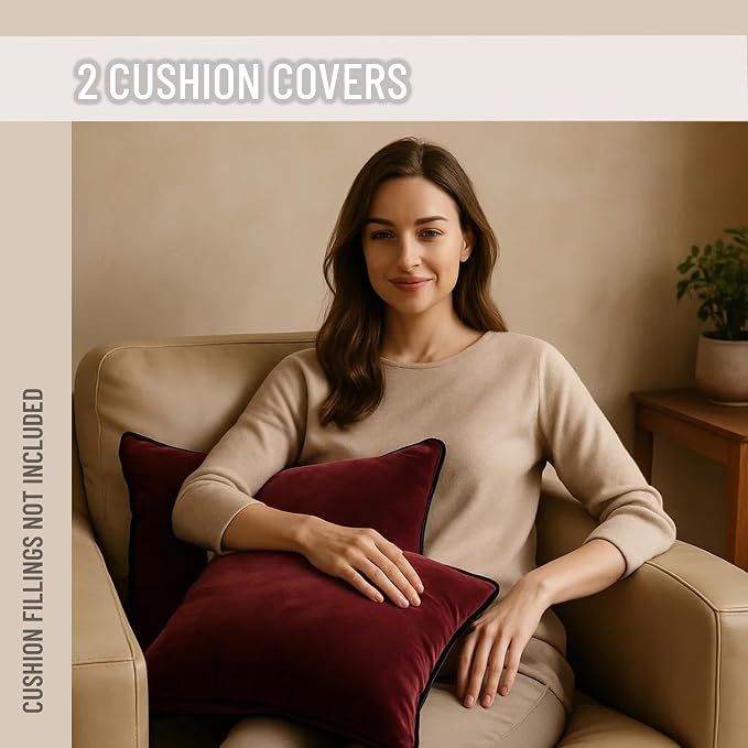 2 Pack Velvet Decorative Throw Pillow Covers, Contrast Piping, Indoor Use - Image 3