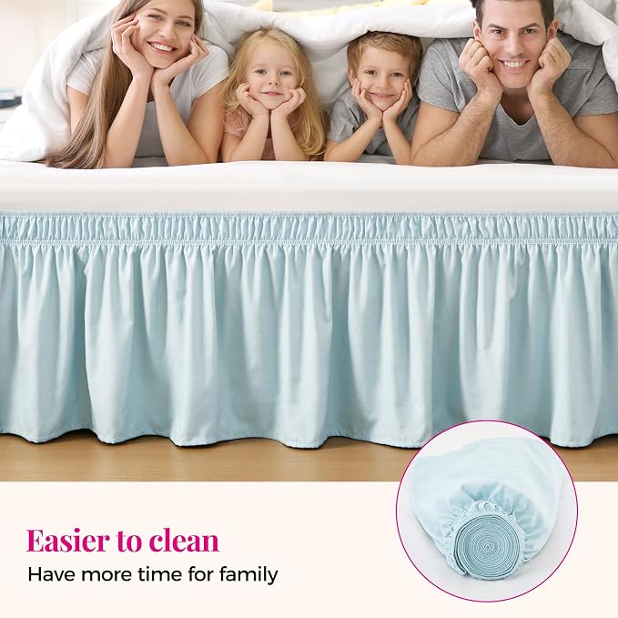 RIMELA Grayish Blue Bed Skirt Queen Size 15 Inch Drop, Wrap Around Elastic - Image 5