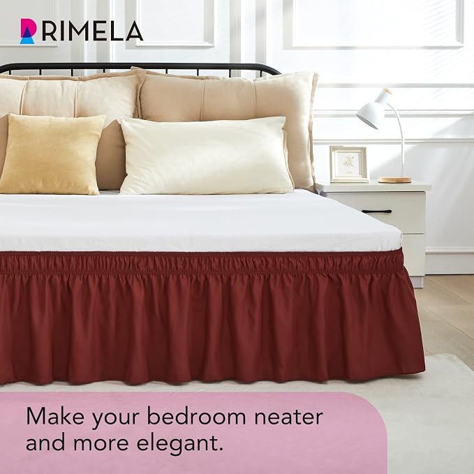 RIMELA Wine Red Bed Skirt Queen Size 15 Inch Drop, Elastic Bed Skirting - Image 9