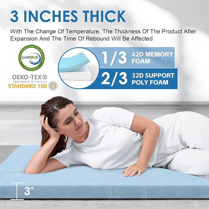 KingChii CertiPUR-US Memory Foam Camping Mattress, Portable Roll Up Travel Car - Image 2