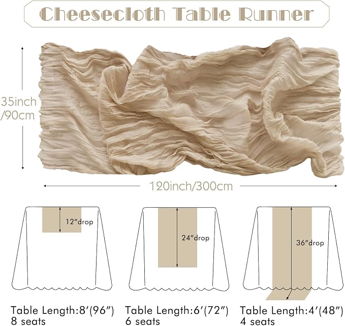 IVAPUPU 2 Pcs Cheesecloth Table Runner - 10ft Nude Boho Gauze Cheese Cloth - Image 4