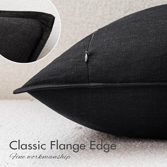 EMEMA Decorative Linen Throw Pillow Covers 18x18 Inch Black Boho Farmhouse - Image 4