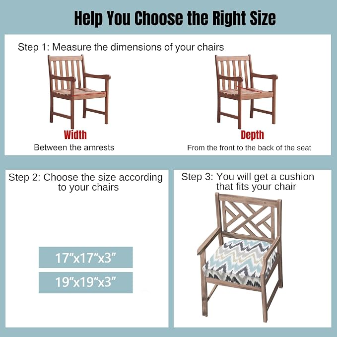 idee-home Outdoor Chair Cushions Set of 4, Thick 19" x 19" x 3" Outdoor Seat - Image 4