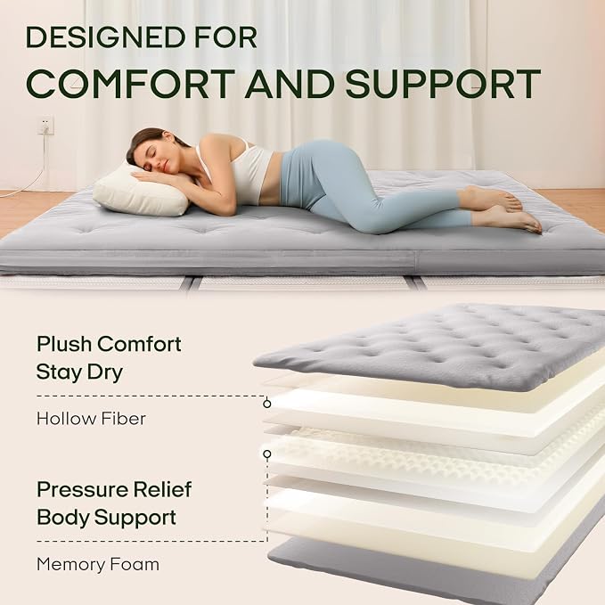 ZonLi Japanese Floor Futon Mattress Full Size 75"x 54", 100% Cotton Cover 2.5'' - Image 4