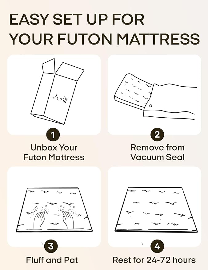 ZonLi Japanese Floor Futon Mattress Twin Size 75"x 39", 100% Cotton Cover 4'' - Image 8