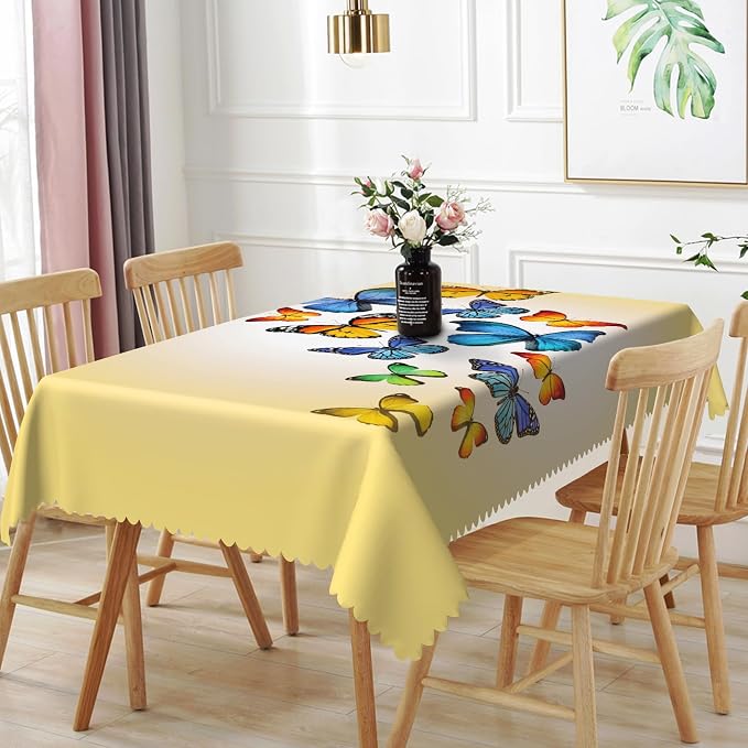 70x120inches Butterfly Rectangle Tablecloth Colorful Butterflies Printed Yellow by TTQYFNM