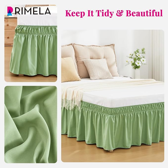 RIMELA Light Green Bed Skirt Queen Size 15 Inch Drop, Elastic Bed Skirting - Image 6