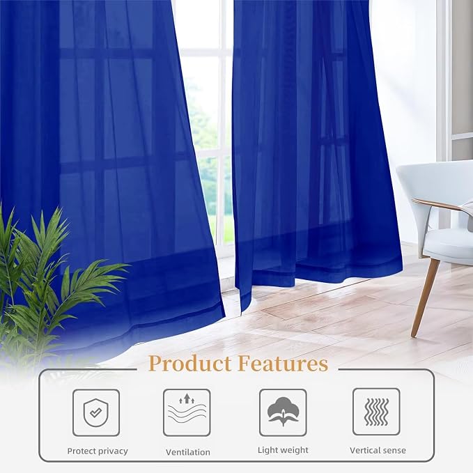 Sheer Curtains 63 Inches Long 2 Panels, Rod Pocket Short Curtain - Image 6