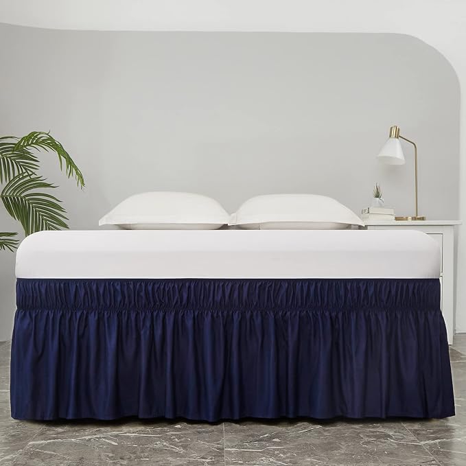 MEILA Wrap Around Bed Skirt Three Fabric Sides Elastic Dust Ruffled 14 Inch - Image 2