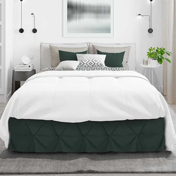 Nestl Forest Green Bed Skirt Full Size, Pinch Pleat Full Bed Skirt, Hotel - Image 2